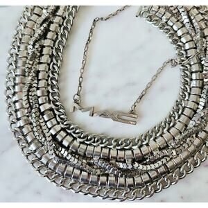 MAC Cosmetics Employee Staff Necklace Silver Tone Logo Chunky Multi Strand Chain